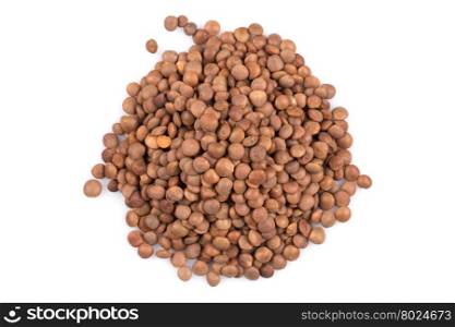 Organic lentils Isolated on a white background - close up shot