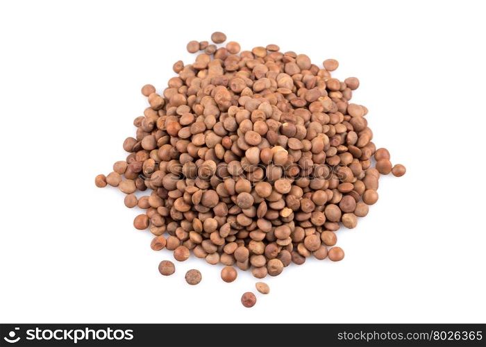 Organic lentils Isolated on a white background - close up shot