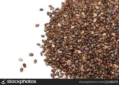 Organic natural chia seeds isolated on white background. High quality photo. Organic natural chia seeds isolated on white background