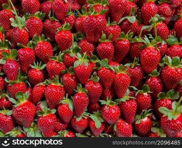 Organic strawberries lined up on the counter at a traditional Turkish market