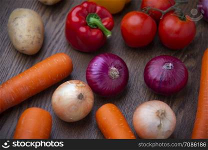 Organic vegetables for cooking on wooden floors