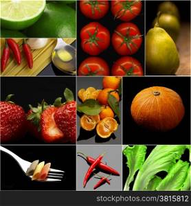 Organic Vegetarian Vegan dietetic food collage dark mood