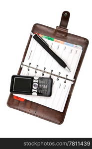 organizer and mobile phone isolated