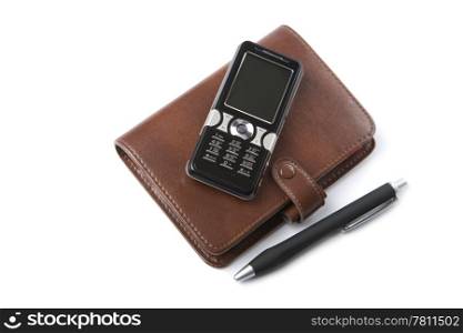 organizer and mobile phone isolated