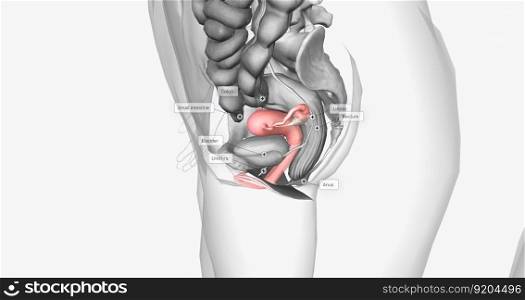 Organs surrounding the female reproductive organ 3D rendering. Organs surrounding the female reproductive organ