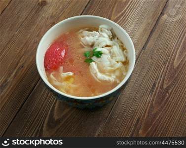 Oriental chicken soup tovuk shourpa .Uzbek cuisine