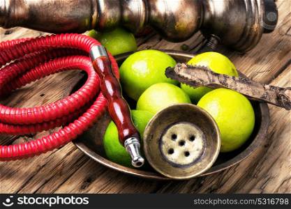 oriental nargile with lime. hookah with a tobacco flavor of a mixture of lime and peppermint