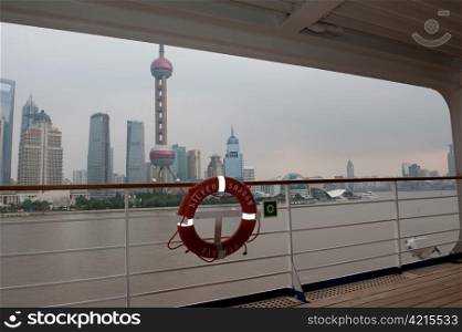 Oriental Pearl Tower and city skyline, Huangpu River, Pudong, Shanghai, China