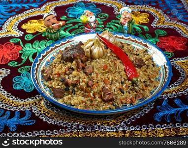 Oriental pilaf .Uzbek cuisine -Central Asian cuisine
