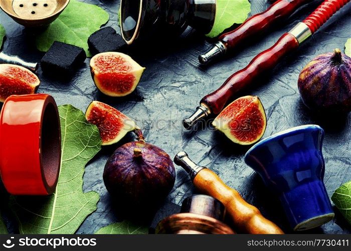 Oriental smoking hookah with fruit tobacco.Trendy hookah.Easy hookah with figs. Easy hookah with figs