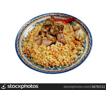 Oriental Uzbek pilaf . Central Asian cuisine