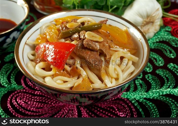 oriental uzbek soup lagman - Central Asian cuisine