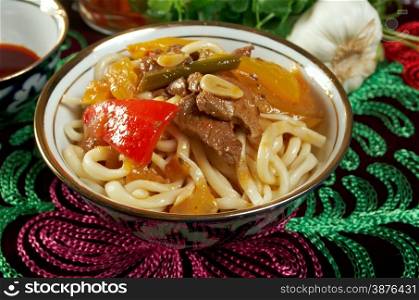 oriental uzbek soup lagman - Central Asian cuisine