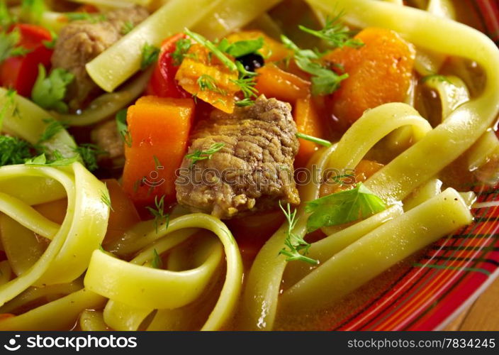 oriental uzbek soup lagman .farm-style