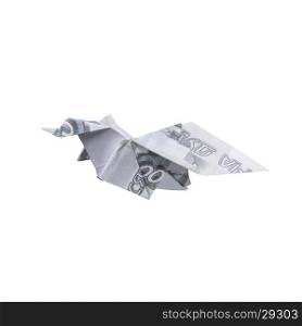 Origami Bird from banknotes. Origami Bird from banknotes on a white background