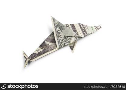 origami Dolphin from banknotes. origami Dolphin out banknotes on white background