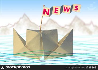 Origami paper boat with flag writing NEWS