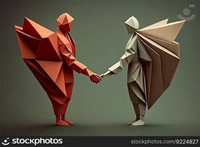 Origami people in love illustration. AI generative.