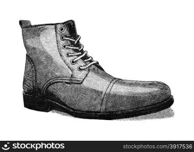 Original digital illustration of a shoe, in style of old engravings.