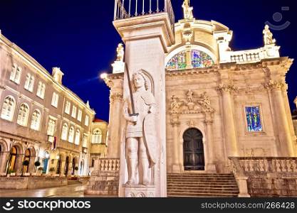 Orlando pillar from 1418 AD and saint Blasius Church in Dubrovnik, Dalmatia region of Croatia