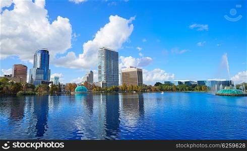 Orlando skyline fom lake Eola in Florida USA