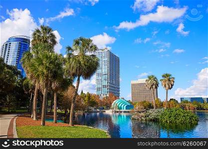 Orlando skyline fom lake Eola in Florida USA