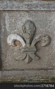ornament of the famous fleur de lis on grey stone background