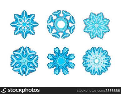Ornament round set with mandala. Geometric circle isolated element. . Snowflakes for winter design