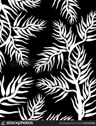 Ornamental background with leaves silhouettes in black and white