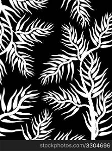 Ornamental background with leaves silhouettes in black and white