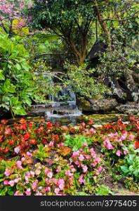 Ornamental garden with waterfall