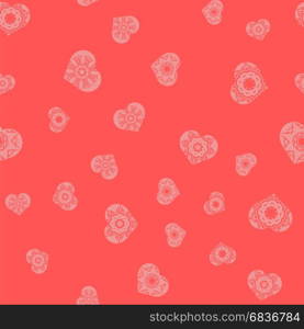 Ornamental Heart Random Seamless Pattern on Pink Background. Ornamental Heart Random Seamless Pattern