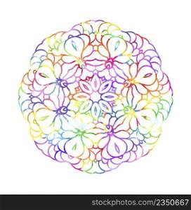 Ornamental retro Mandala. Watercolor painting on paper. Decorative watercolor round pattern in rainbow colors
