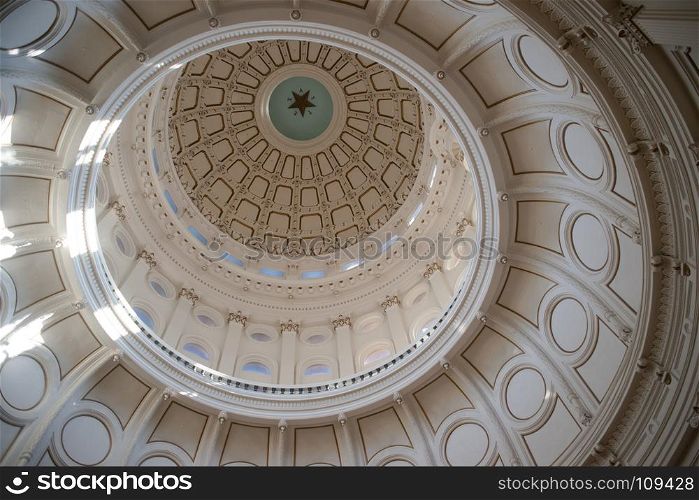 Ornate architecture in the rotunda at the Texas State Capital Building in Austin