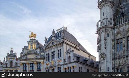 Ornate buildings of Grand Place in Brussels,. Ornate buildings of Grand Place,