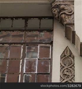 Ornate carvings on a building in the Chelsea area of Manhattan, New York City, U.S.A.