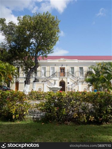 Ornate entrance to Legislature of US Virgin Islands in Charlotte Amalie, which governs the US Virgin Islands