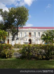 Ornate entrance to Legislature of US Virgin Islands in Charlotte Amalie, which governs the US Virgin Islands