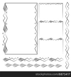 Ornate frame and borders set . set of ornate line art frames and borders. Black outline elements for invitations or greeting cards.