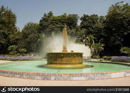 Ornate stone fountain spouting water