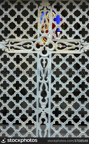 Ornate tomb door in the Pere Lachaise cemetery, Paris