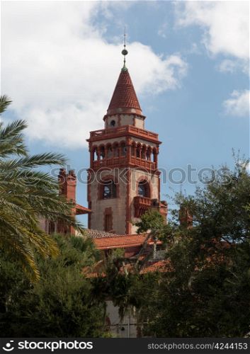Ornate tower and details of Ponce de Leon hotel now Flagler college built Henry Flagler in St Augustine Florida