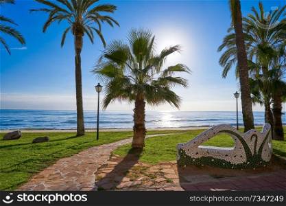Oropesa de Mar beach mosaic bench park in Castellon of Spain