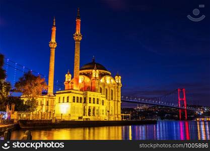 Ortakoy Mosque, a Grand Imperial Mosque in Istanbul, Turkey, evening view.