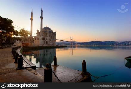 Ortakoy Mosque and Bosphorus in Istanbul at early morning, Turkey