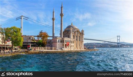 Ortakoy Mosque and the Bosphorus Bridge, close view panorama, Istanbul.. Ortakoy Mosque and the Bosphorus Bridge, close view panorama, Istanbul