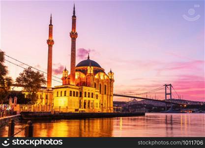Ortakoy Mosque at beautiful sunrise light, Istanbul, Turkey.. Ortakoy Mosque at beautiful sunrise light, Istanbul, Turkey