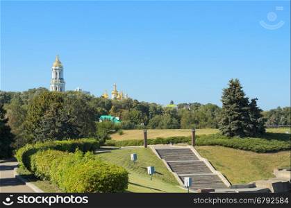 Orthodox Christian monastery - Kiev Pechersk Lavra in Kiev on green hills of Pechersk