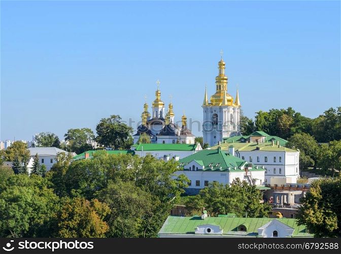 Orthodox Christian monastery, Pechersk Lavra in Kiev on green hills of Pechersk. Ukraine