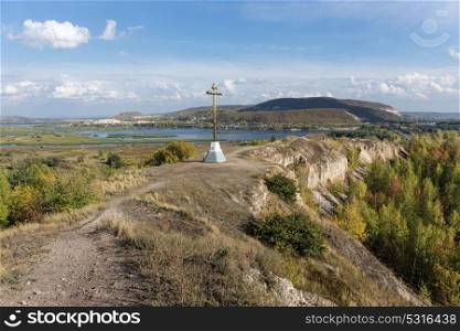Orthodox cross on a hill. Orthodox cross on top of a hill